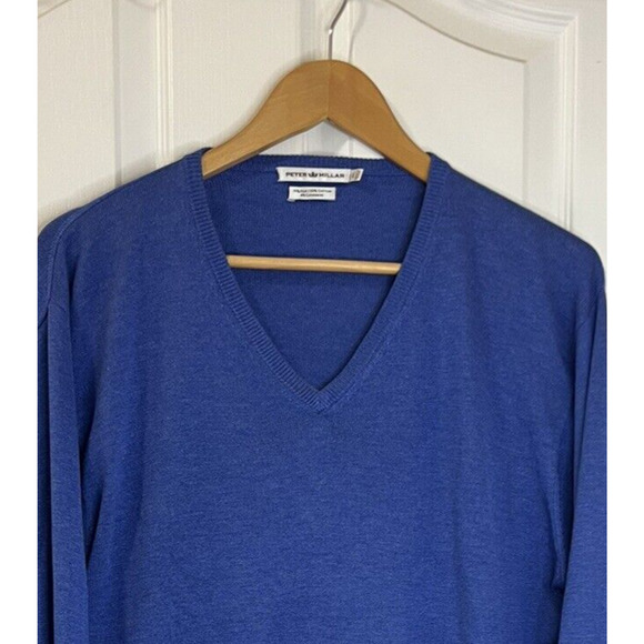 Peter Millar Men's V-Neck Sweater Large Blue 75% Silk 20% Cotton 4% Cashmere - Picture 2 of 4